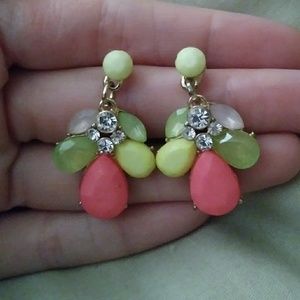 Retro style yellow/pink/green hanging earrings